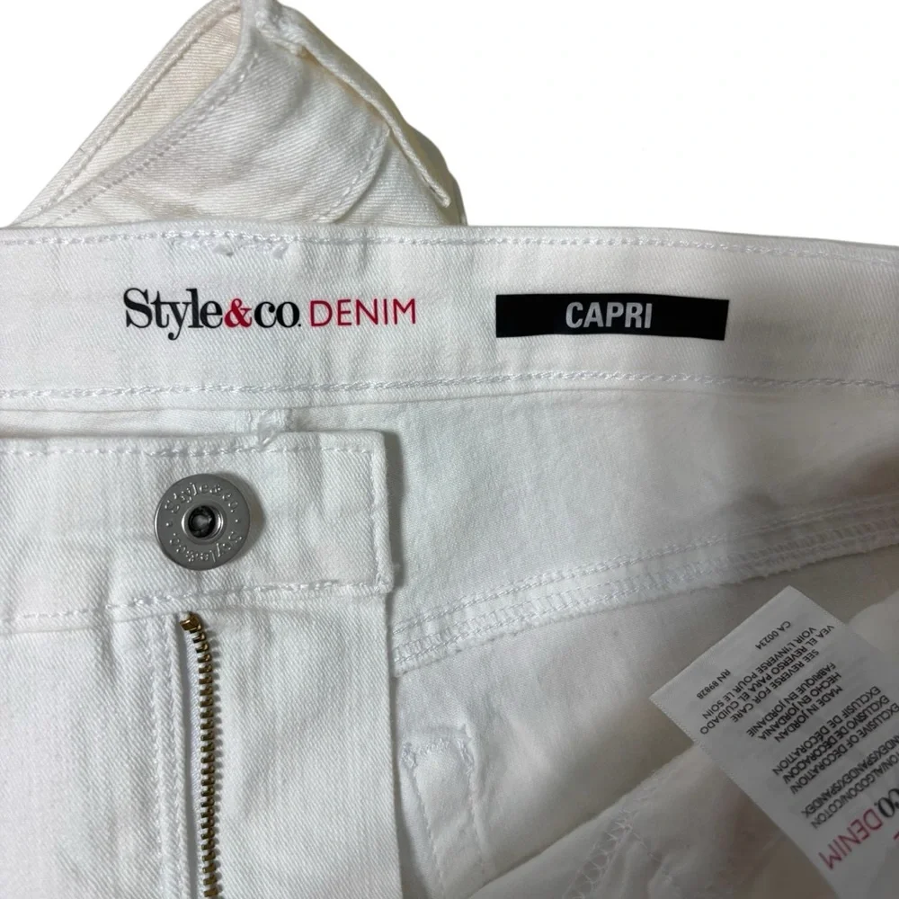 Style&co Denim White Capri Jeans Womens 12 Mid Rise Cropped Cuffed #680‎